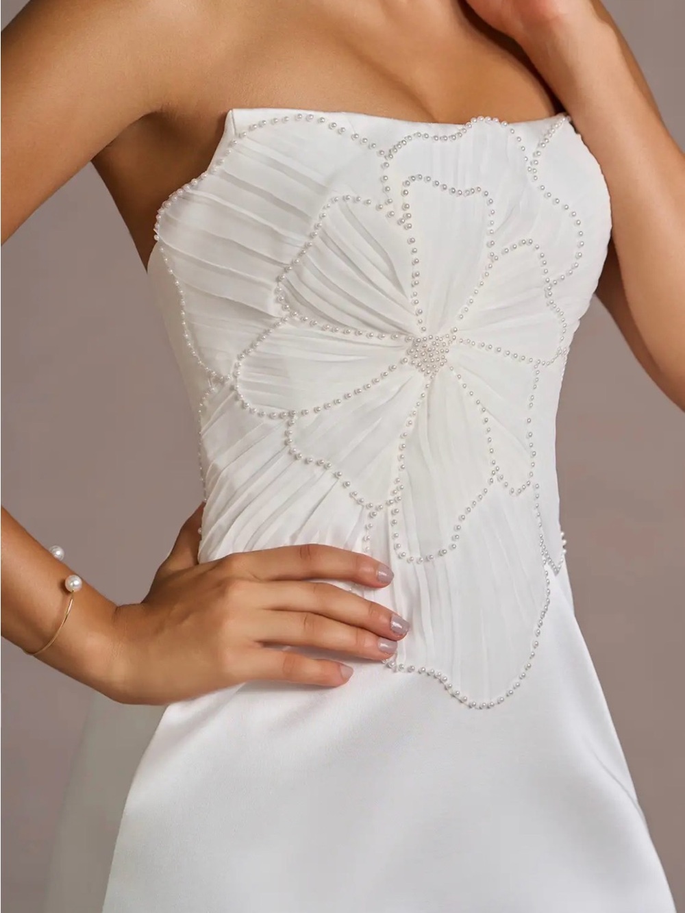 Azazie Leina Strapless White Embroidered Mini Dress